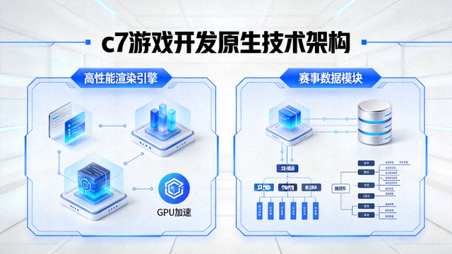 c7游戏开发原生技术架构展示，包含高性能渲染引擎与赛事数据模块